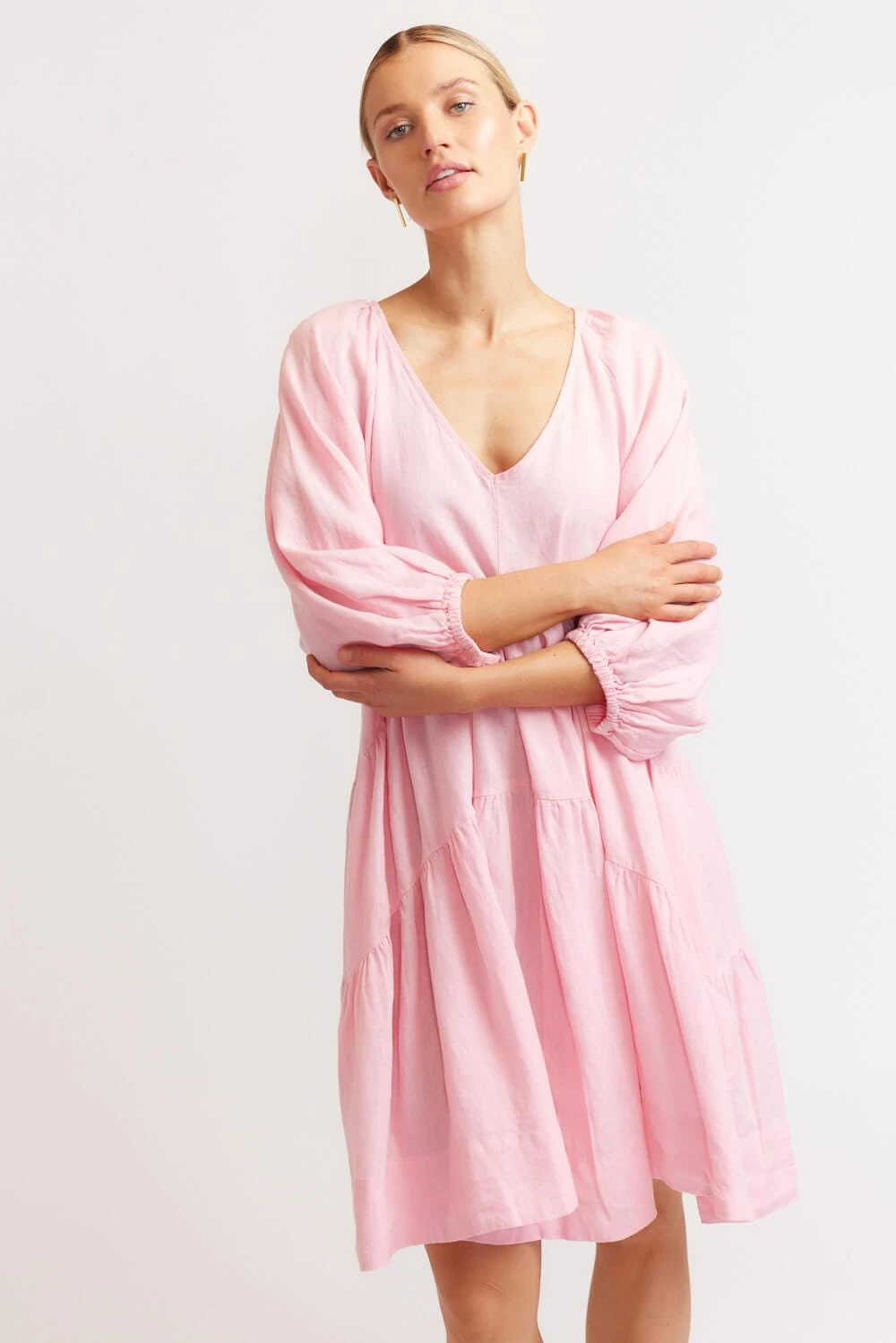 Baroque Linen Dress In Soft Pink 1 Baroque Linen Dress In Soft Pink