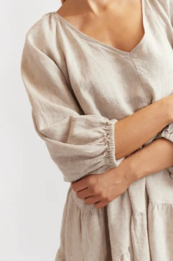 Baroque Linen Dress In String -Deux Amies Shop alessandra dresses baroque linen dress in string 40742453379366