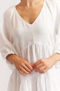 Baroque Linen Dress In White -Deux Amies Shop alessandra dresses baroque linen dress in white 39872867565862