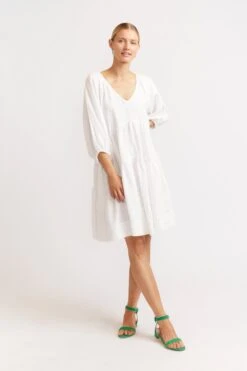 Baroque Linen Dress In White -Deux Amies Shop alessandra dresses baroque linen dress in white 39872867926310