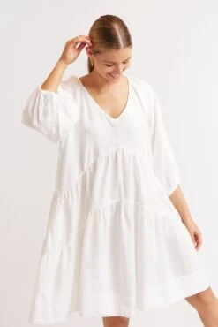 Baroque Linen Dress In White