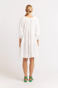 Baroque Linen Dress In White -Deux Amies Shop alessandra dresses baroque linen dress in white 39872868024614