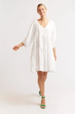 Baroque Linen Dress In White -Deux Amies Shop alessandra dresses baroque linen dress in white 39872868253990