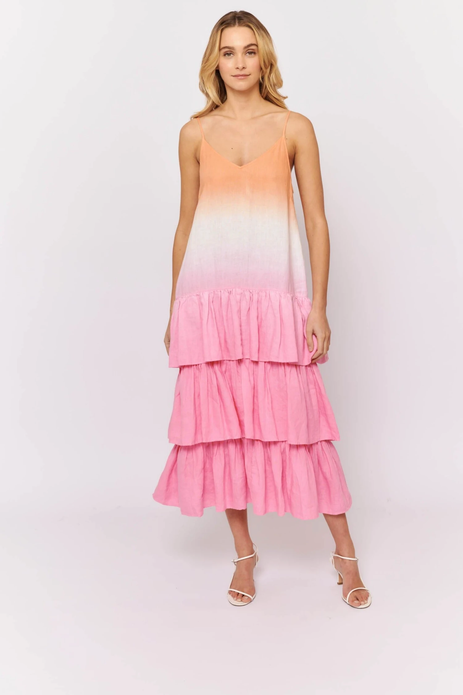 Cancan Dress In Papaya Dip Dye Linen 3 Cancan Dress In Papaya Dip Dye Linen - Image 3