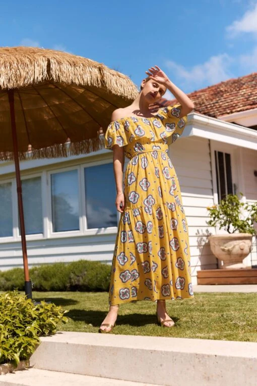 Chacha Dress In Mustard Mosaic -Deux Amies Shop alessandra dresses chacha dress in mustard mosaic 40016139747622