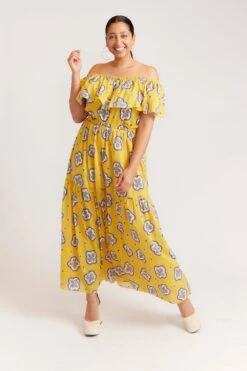 Chacha Dress In Mustard Mosaic -Deux Amies Shop alessandra dresses chacha dress in mustard mozaic 40008094515494