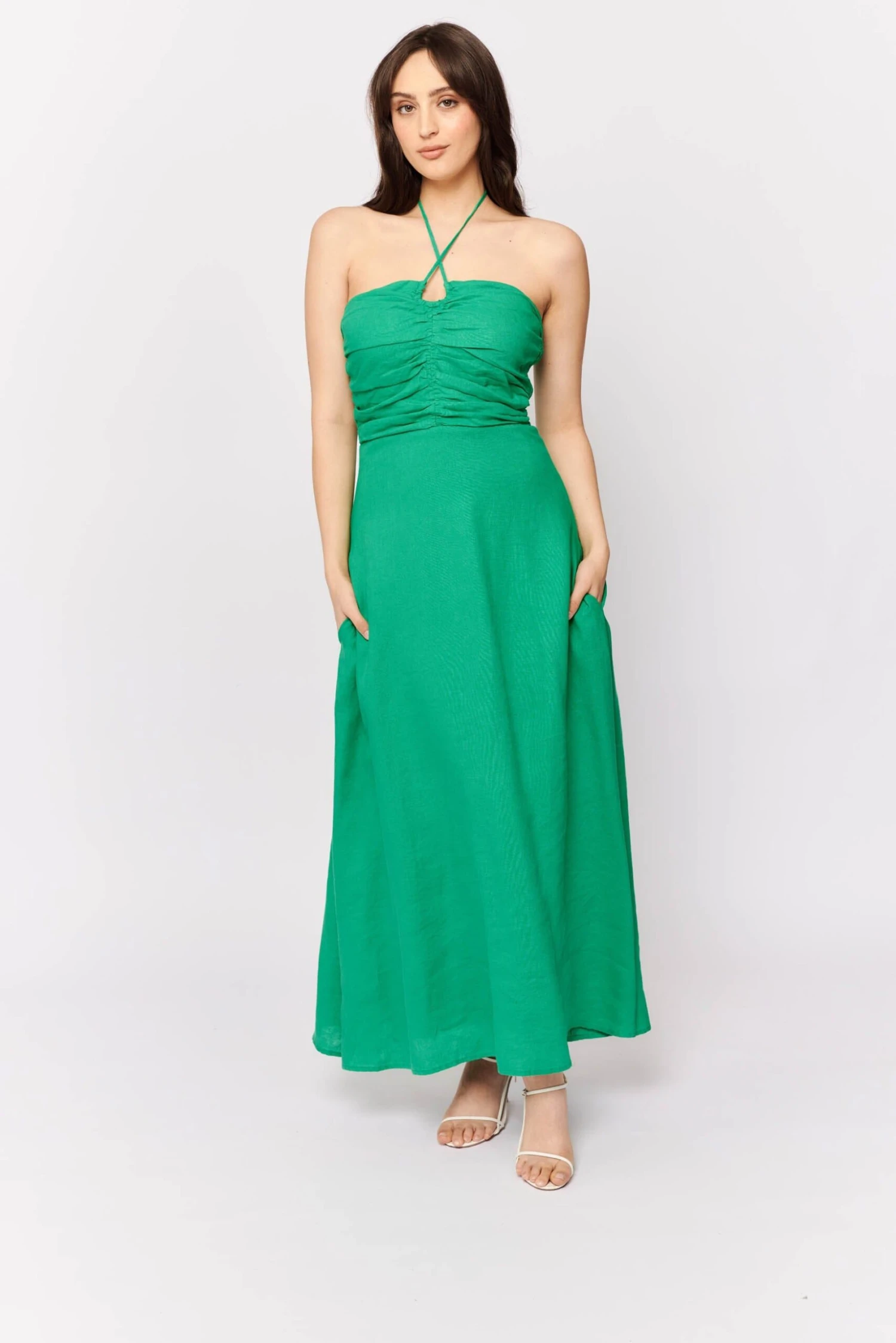 Como Dress In Emerald Linen 1 Como Dress In Emerald Linen