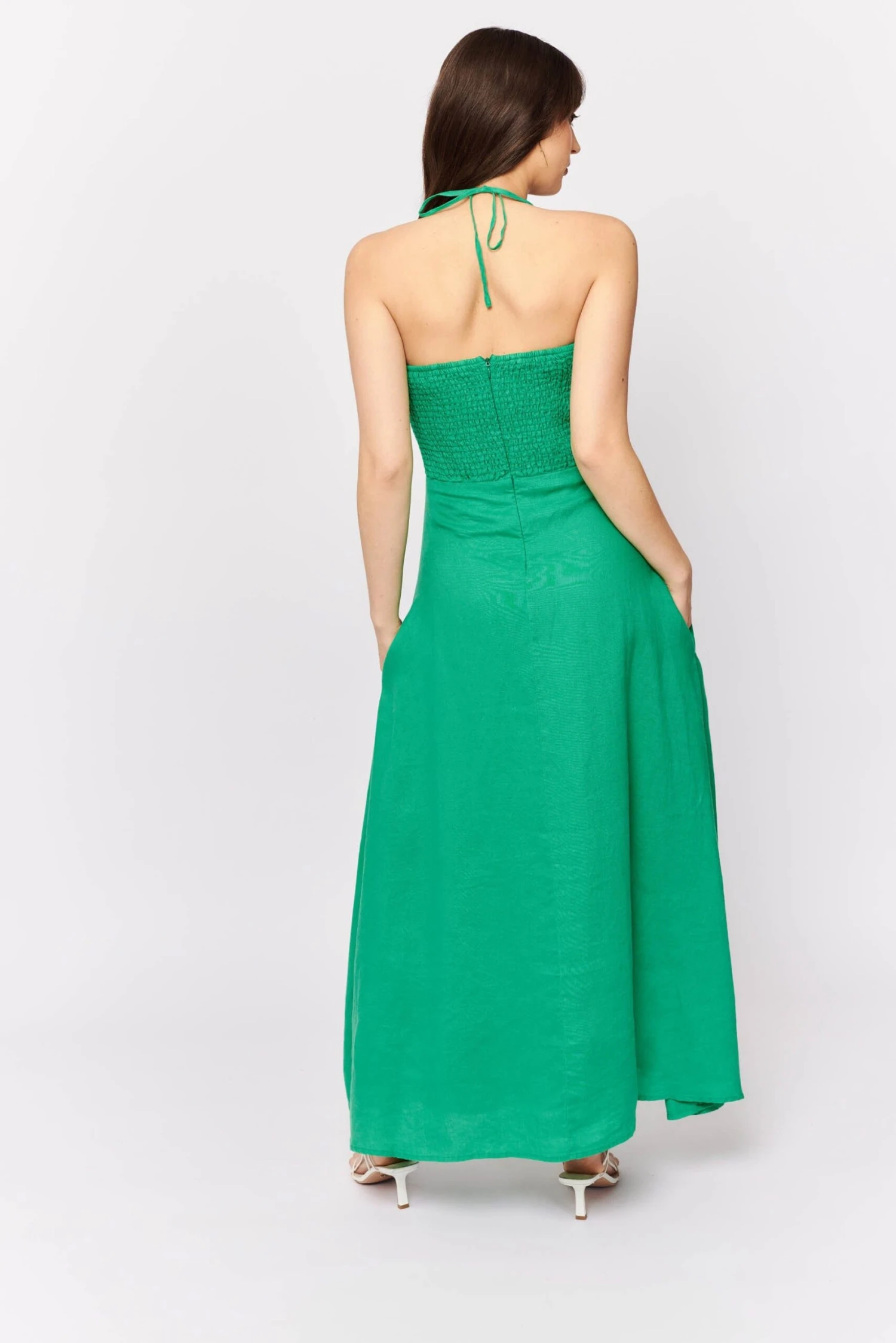Como Dress In Emerald Linen 4 Como Dress In Emerald Linen - Image 4