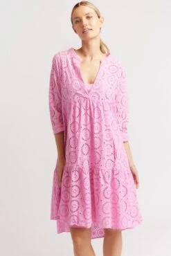 Elanora Broderie Dress In Fairy Floss