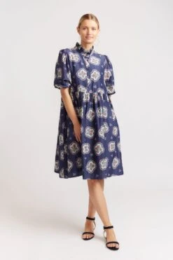 Lume Dress In Navy Mosaic