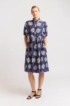 Lume Dress In Navy Mosaic -Deux Amies Shop alessandra dresses lume dress in navy mosaic 40008213365030