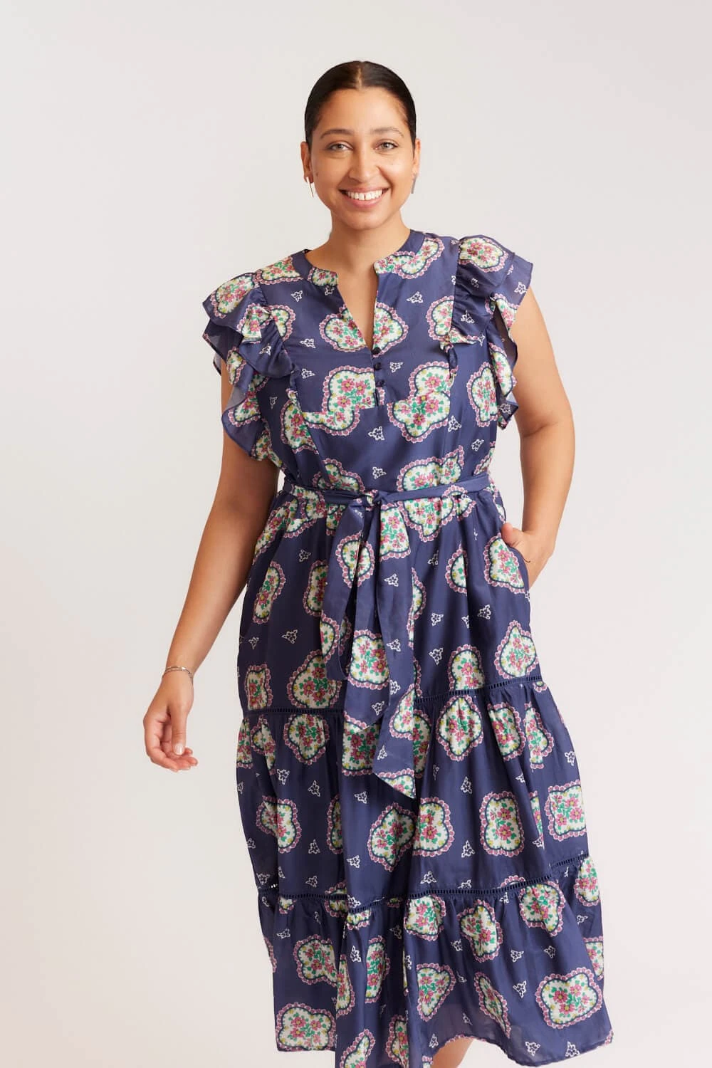 Mayfair Dress In Navy Mosaic 2 Mayfair Dress In Navy Mosaic - Image 2