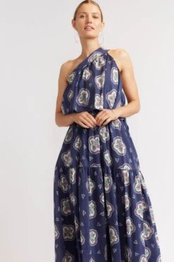 Olympia Dress In Navy Mosaic -Deux Amies Shop alessandra dresses olympia dress in navy mosaic 40010037428518