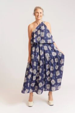Olympia Dress In Navy Mosaic -Deux Amies Shop alessandra dresses olympia dress in navy mosaic 40010038083878