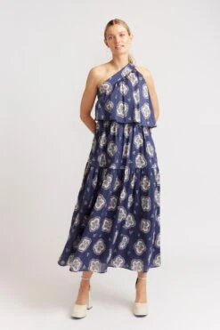Olympia Dress In Navy Mosaic -Deux Amies Shop alessandra dresses olympia dress in navy mosaic 40010038346022
