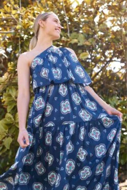 Olympia Dress In Navy Mosaic