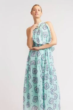 Olympia Dress In Pale Blue Mosaic