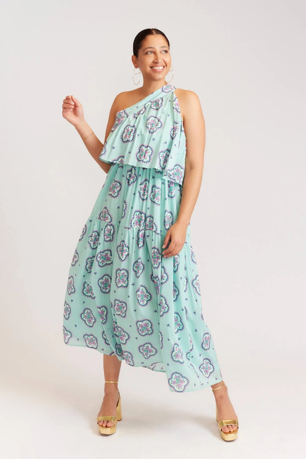 Olympia Dress In Pale Blue Mosaic 3 Olympia Dress In Pale Blue Mosaic - Image 3