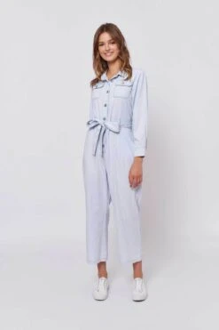 Aviator Jumpsuit In Pale Blue Denim