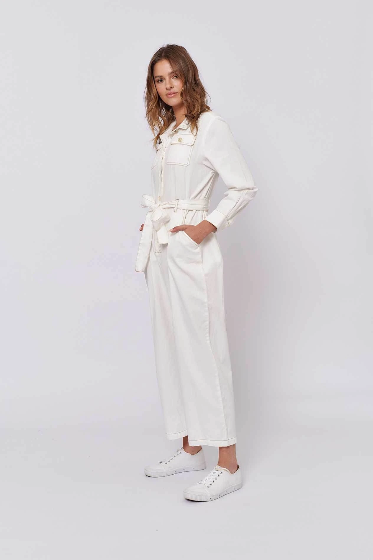 Aviator Jumpsuit In White Denim 3 Aviator Jumpsuit In White Denim - Image 3