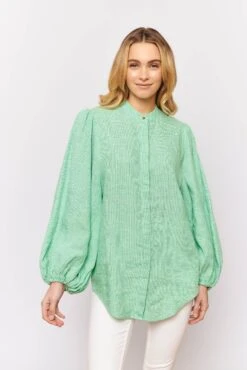 Charade Linen Shirt In Ivy Houndstooth -Deux Amies Shop alessandra shirts charade line shirt in ivy houndstooth 31274153738294