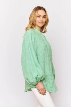 Charade Linen Shirt In Ivy Houndstooth -Deux Amies Shop alessandra shirts charade line shirt in ivy houndstooth 31274154229814