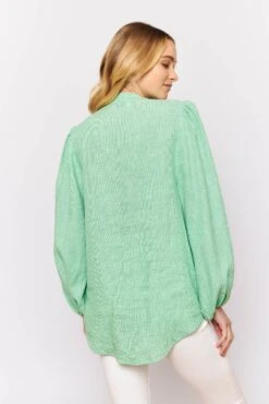 Charade Linen Shirt In Ivy Houndstooth -Deux Amies Shop alessandra shirts charade line shirt in ivy houndstooth 31274154393654