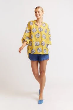 Edie Top In Mustard Mosaic 7 Edie Top In Mustard Mosaic -Deux Amies Shop alessandra shirts edie top in mustard mosaic 40008152875302