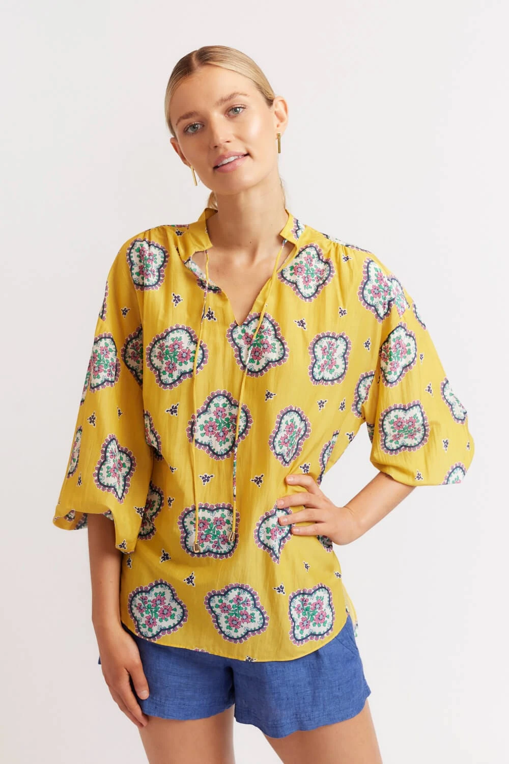 Edie Top In Mustard Mosaic 1 Edie Top In Mustard Mosaic