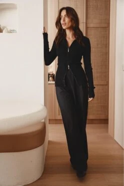 Lucy Cotton Cashmere Top In Blacklead -Deux Amies Shop alessandra shirts lucy cotton cashmere top in blacklead 41478145343782