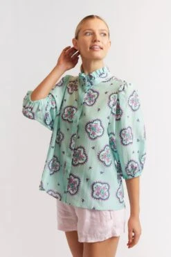 Deux Amies Shop -Deux Amies Shop alessandra shirts lume shirt in pale blue mosaic 40008963162406