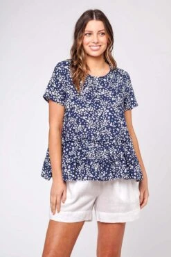 Toffee Top In Navy Ditsy -Deux Amies Shop alessandra shirts toffee top in navy ditsy 40090887651622
