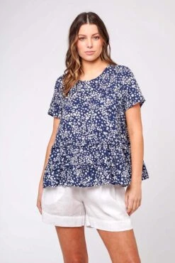 Toffee Top In Navy Ditsy