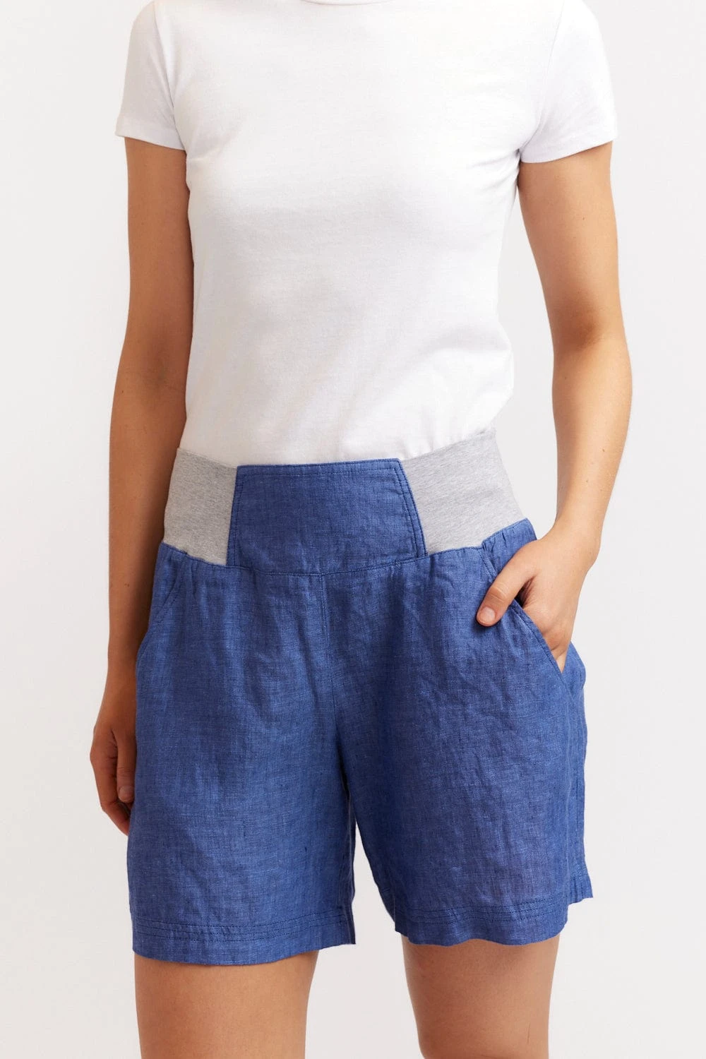 Midi Linen Shorts In Denim 1 Midi Linen Shorts In Denim