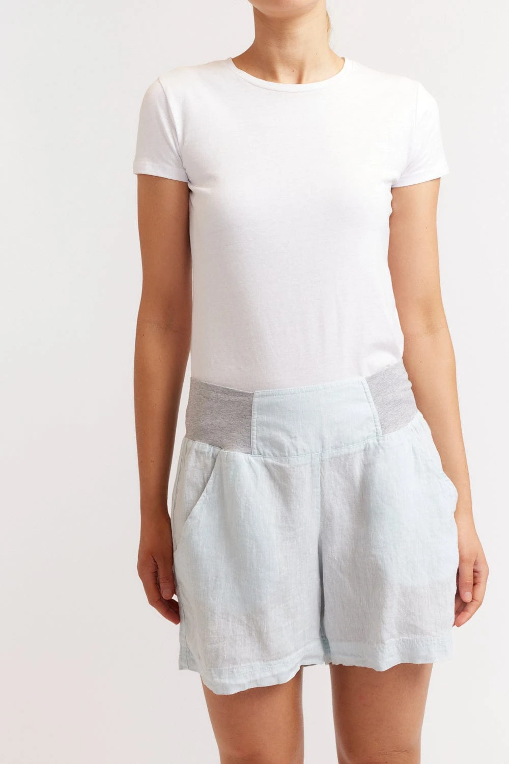 Midi Linen Shorts In Ice Blue 1 Midi Linen Shorts In Ice Blue
