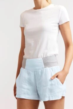 Shortie Linen Shorts In Ice Blue 5 Shortie Linen Shorts In Ice Blue -Deux Amies Shop alessandra shorts shortie linen shorts in ice blue 41244475293990