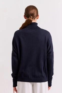 A Polo Bay Cotton Cashmere Sweater In Neat Navy -Deux Amies Shop alessandra sweater a polo bay cotton cashmere sweater in neat navy 41311984681254