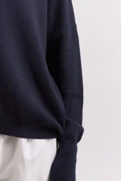 A Polo Bay Cotton Cashmere Sweater In Neat Navy -Deux Amies Shop alessandra sweater a polo bay cotton cashmere sweater in neat navy 41311984845094