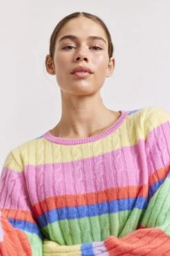 Aspen Stripe Cashmere Sweater In Lemon -Deux Amies Shop alessandra sweater aspen stripe cashmere sweater in lemon 41227167269158