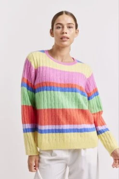 Aspen Stripe Cashmere Sweater In Lemon -Deux Amies Shop alessandra sweater aspen stripe cashmere sweater in lemon 41227167531302