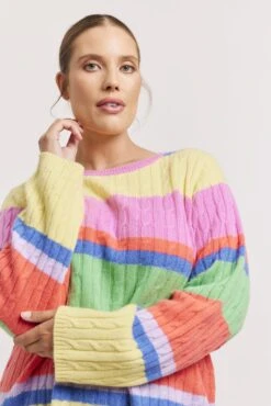 Aspen Stripe Cashmere Sweater In Lemon