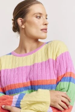 Aspen Stripe Cashmere Sweater In Lemon -Deux Amies Shop alessandra sweater aspen stripe cashmere sweater in lemon 41227168776486