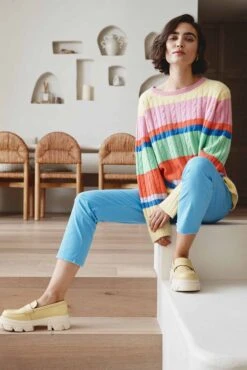 Aspen Stripe Cashmere Sweater In Lemon -Deux Amies Shop alessandra sweater aspen stripe cashmere sweater in lemon 41255772946726