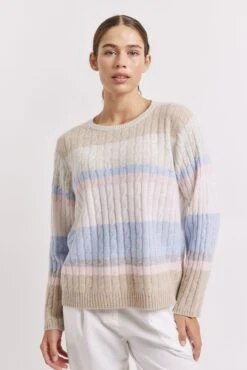 Aspen Stripe Cashmere Sweater In Muesli