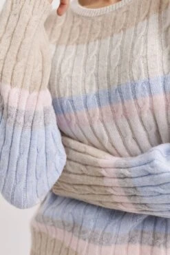 Aspen Stripe Cashmere Sweater In Muesli 10 Aspen Stripe Cashmere Sweater In Muesli -Deux Amies Shop alessandra sweater aspen stripe cashmere sweater in muesli 41227995873574