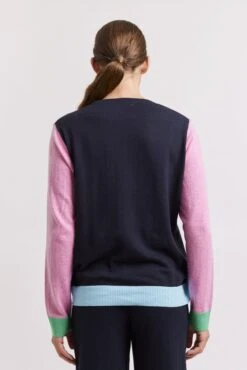 Eton Cotton Cashmere Sweater In Neat Navy -Deux Amies Shop alessandra sweater eton cotton cashmere sweater in neat navy 41322429612326