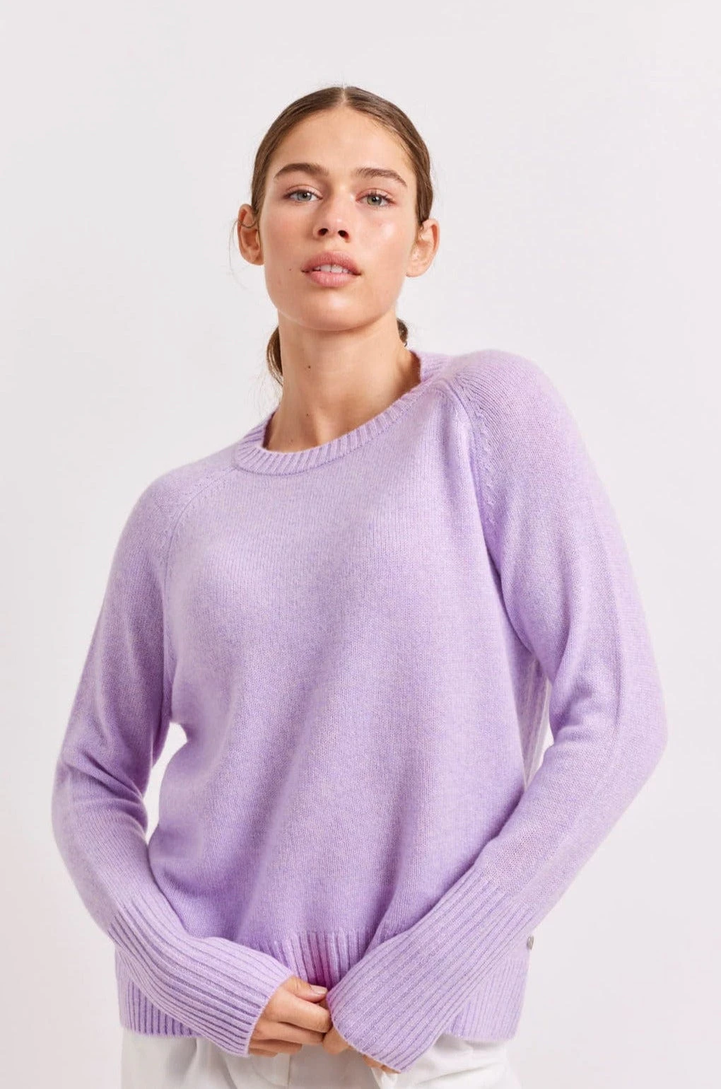 Fifi Crew Cashmere Sweater In Lavender 1 Fifi Crew Cashmere Sweater In Lavender