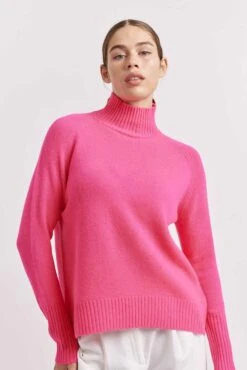 Fifi Polo Cashmere Sweater In Electric Pink -Deux Amies Shop alessandra sweater fifi polo cashmere sweater in electric pink 41322110648614